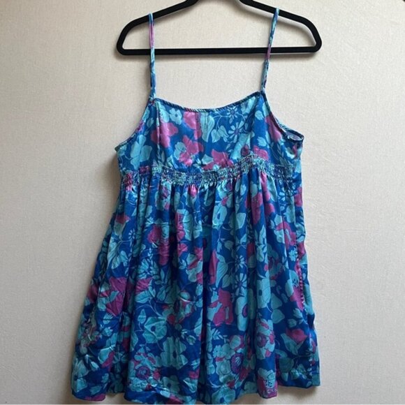 Free People Far Out Cami Tunic Top Blue Floral Beach Festival Boho Sz M - Picture 2 of 13